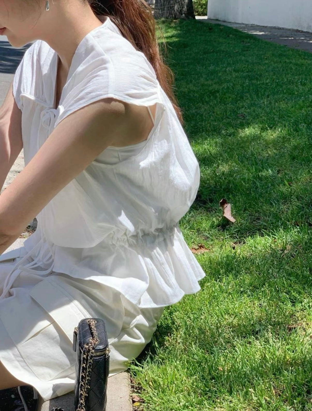 甜美V領綁帶無袖背心