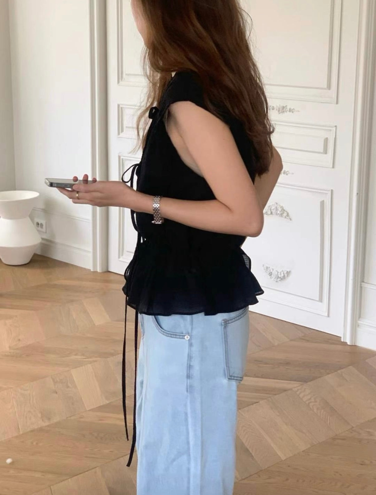 甜美V領綁帶無袖背心