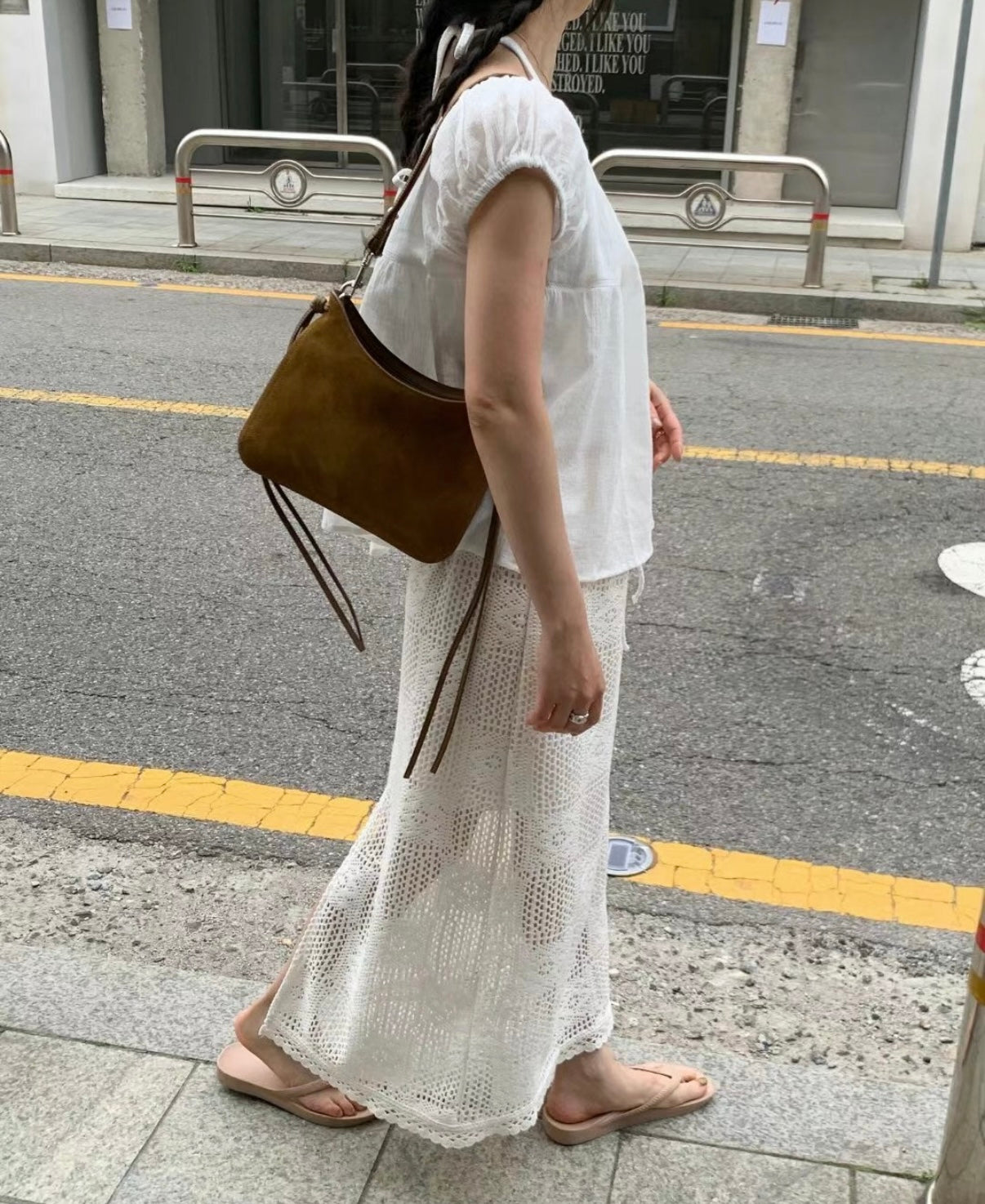 氣質蕾絲後開岔半身裙