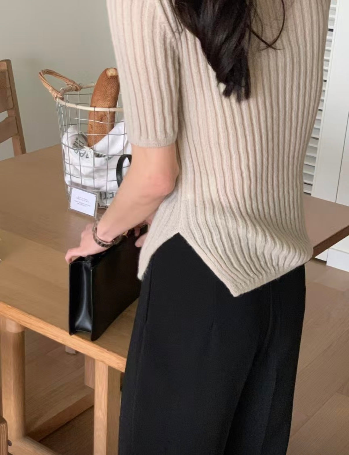 羊毛針織短袖上衣