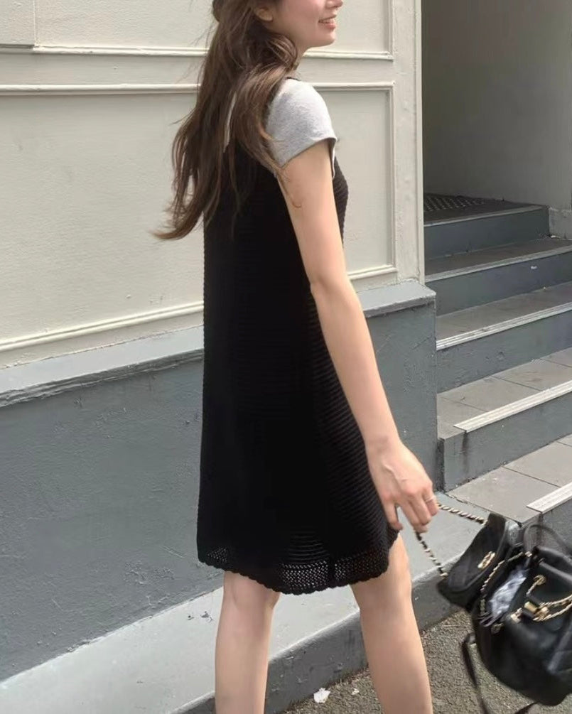 小V領針織細肩帶背心裙