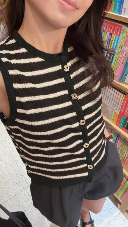 小香風針織單排扣背心