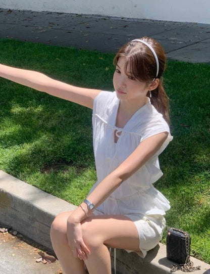甜美V領綁帶無袖背心