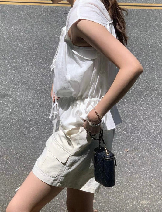 甜美V領綁帶無袖背心