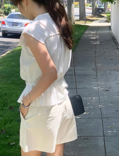 甜美V領綁帶無袖背心