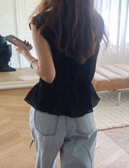 甜美V領綁帶無袖背心