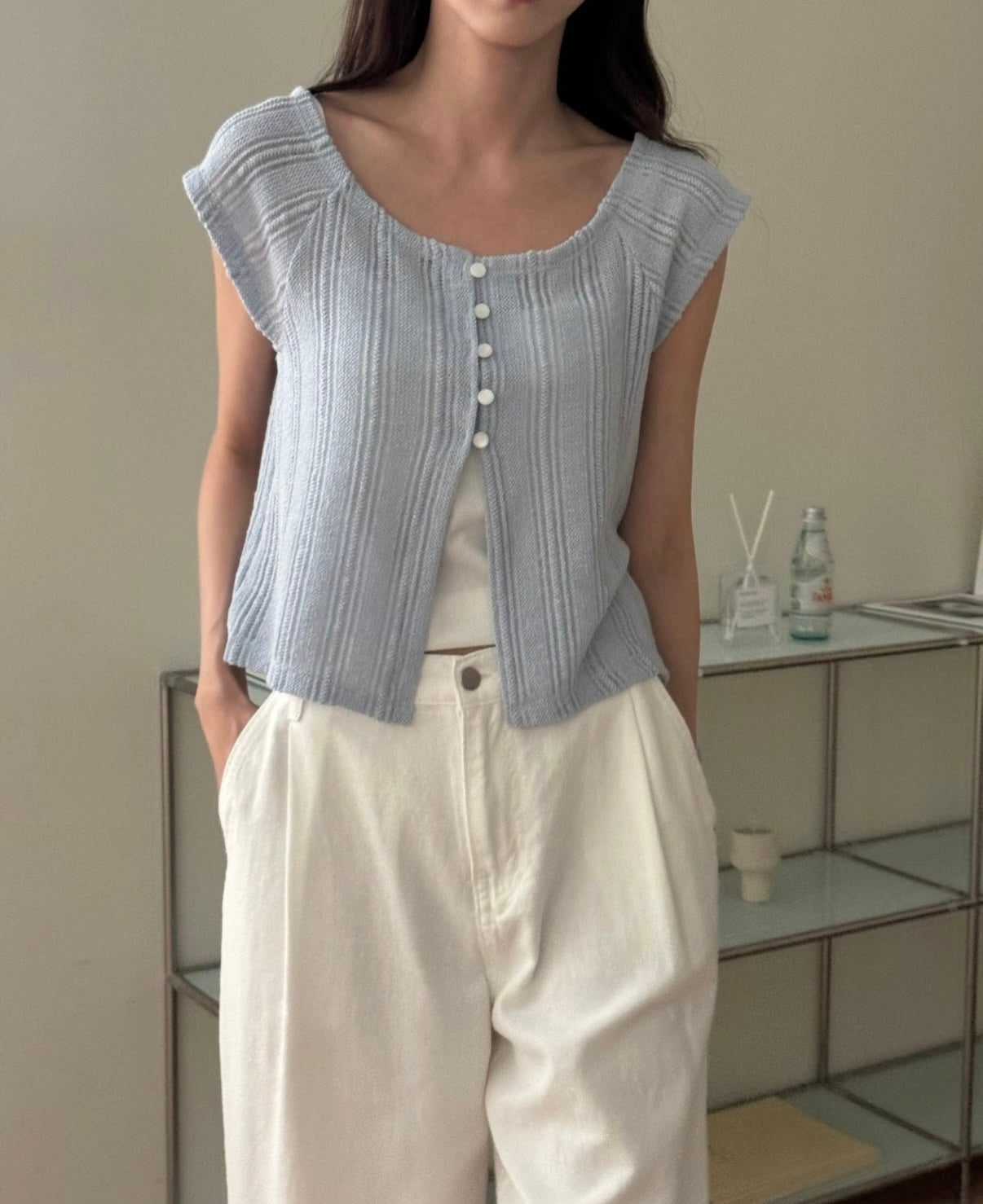 法式小鈕扣開岔兩穿上衣