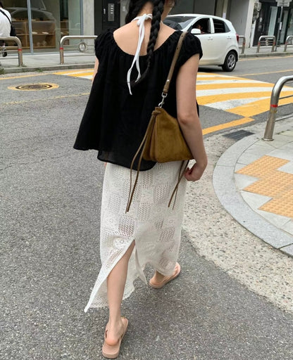 氣質蕾絲後開岔半身裙