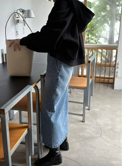 前開衩牛仔高腰長裙激瘦款