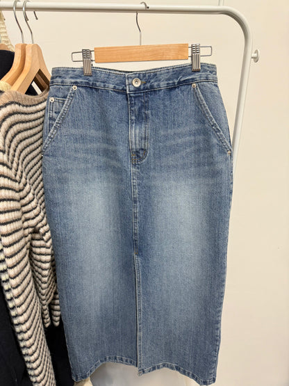 前開衩牛仔高腰長裙激瘦款