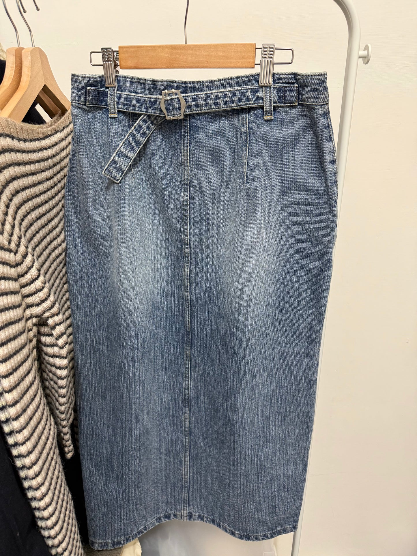 前開衩牛仔高腰長裙激瘦款