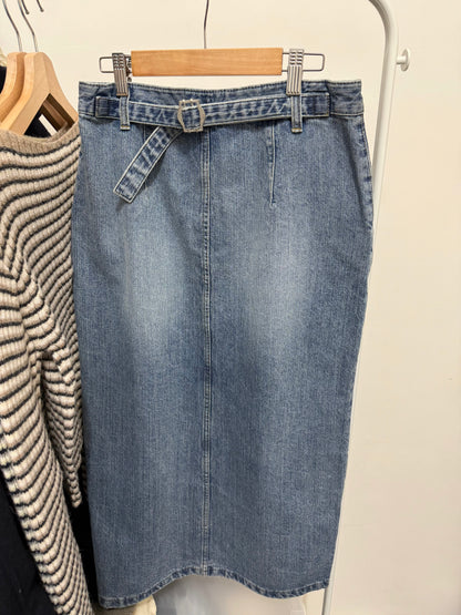 前開衩牛仔高腰長裙激瘦款