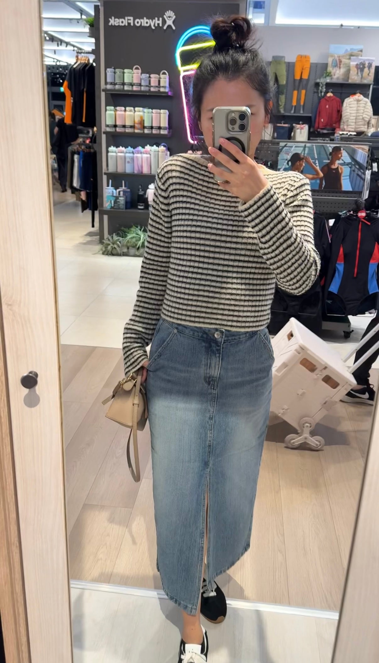 前開衩牛仔高腰長裙激瘦款