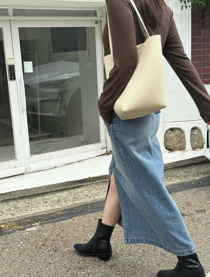 前開衩牛仔高腰長裙激瘦款