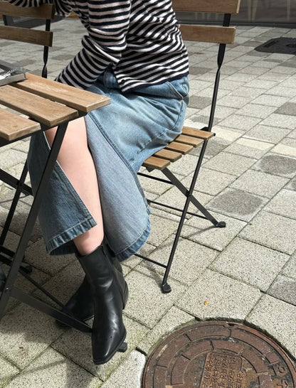 前開衩牛仔高腰長裙激瘦款