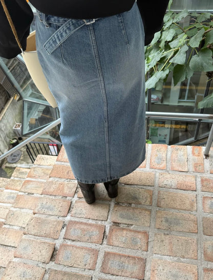 前開衩牛仔高腰長裙激瘦款