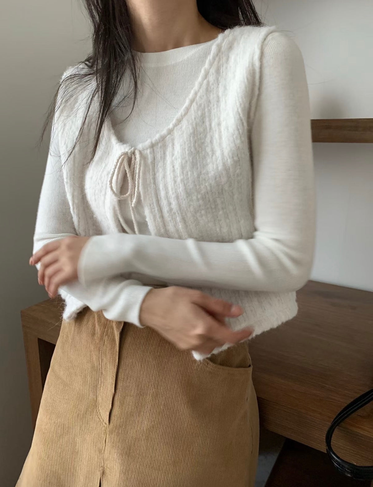 暖呼羊毛繫繩小背心